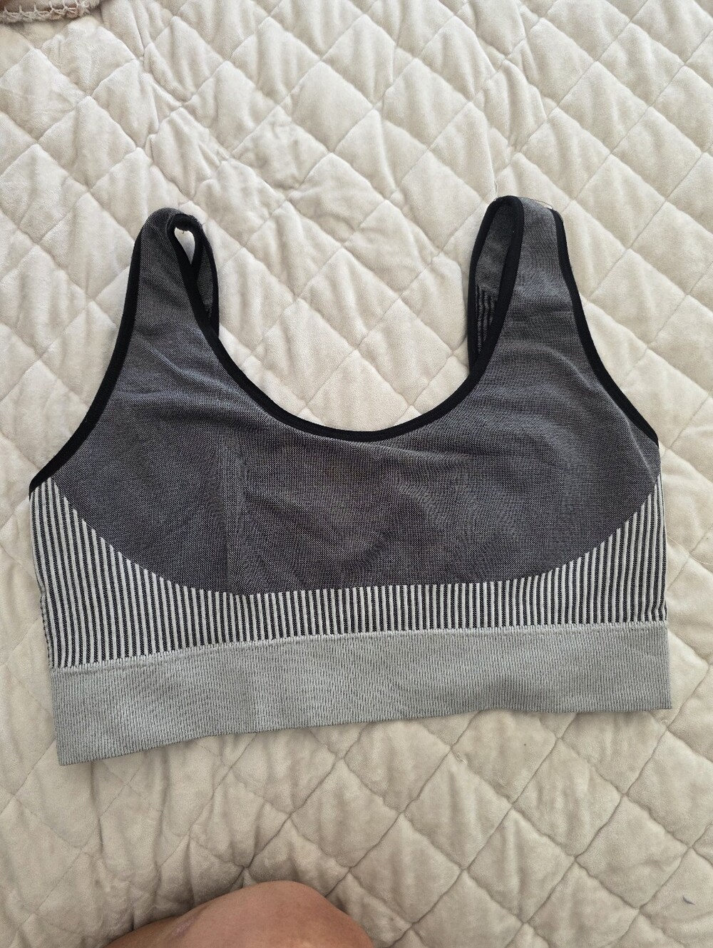 Seamless Grey & Black Striped Sports Bralette